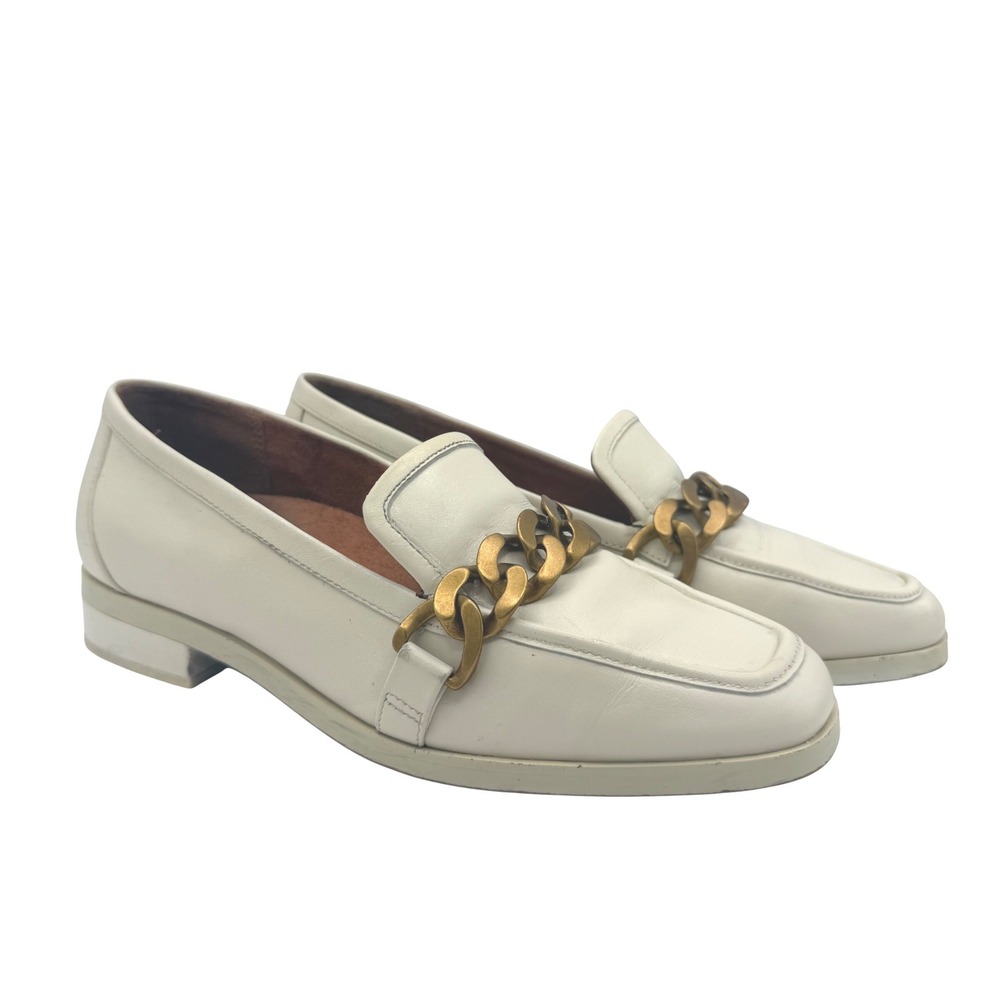 Vionic Mizelle Loafers Womens 8.5 Cream Leather Gold Chain Link Square Toe